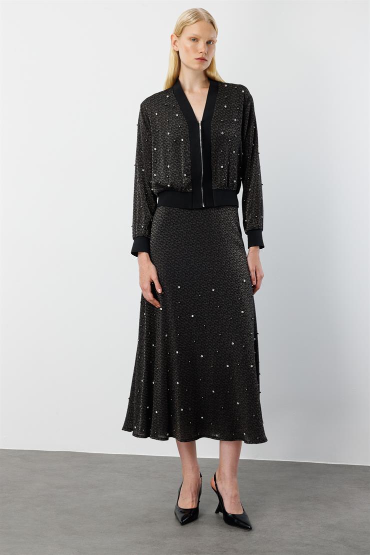 Modailgi  Ribana Ve Düz Kumaş Garni Detaylı Fermuar Kapamalı Kısa Gömlek - 30038 Siyah