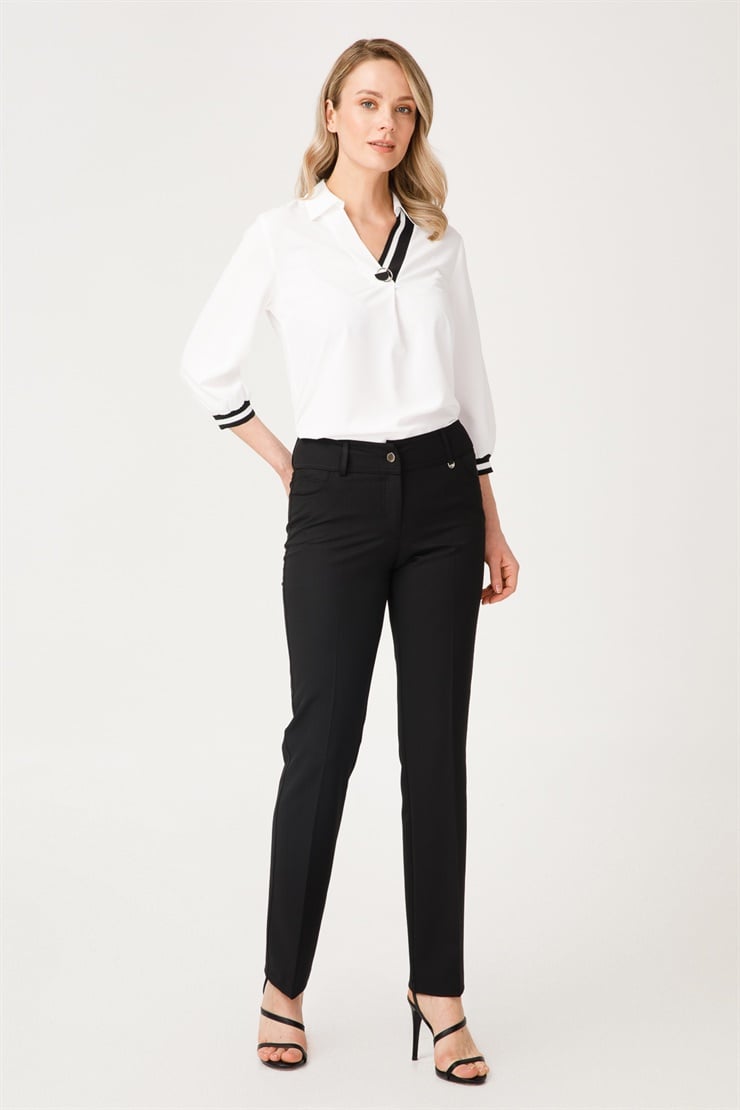 Modailgi  Ribanalı V Yaka Bluz Ekru