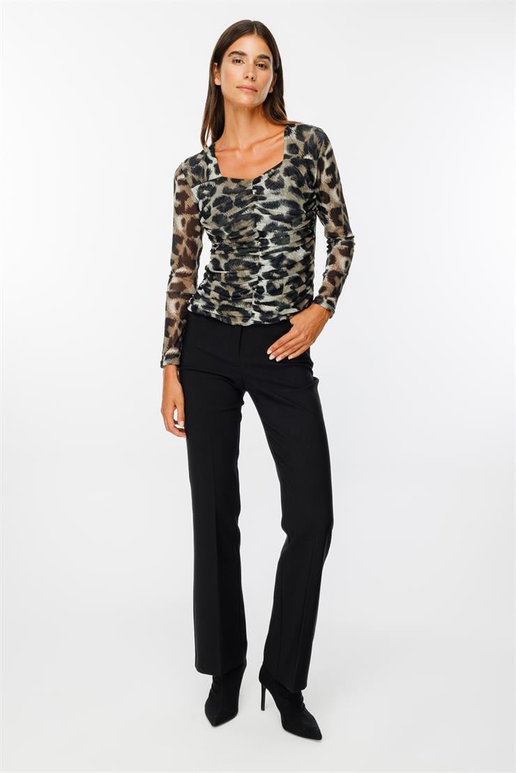 Modailgi  Robalı Önden Büzgülü Leopar Desen Bluz Haki