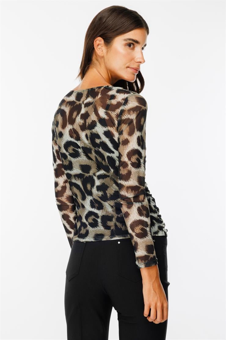 Modailgi  Robalı Önden Büzgülü Leopar Desen Bluz Haki