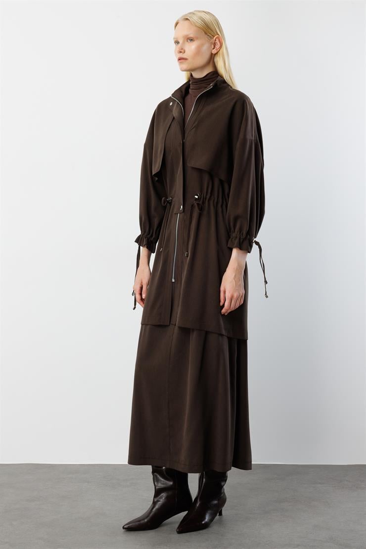 Modailgi  Rüzgarlıklı Beli Büzgülü Tunik Kahve