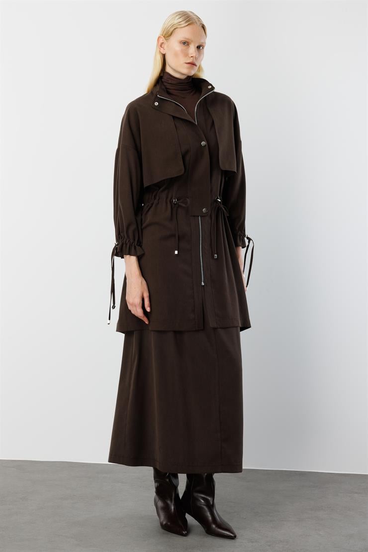 Modailgi  Rüzgarlıklı Beli Büzgülü Tunik Kahve