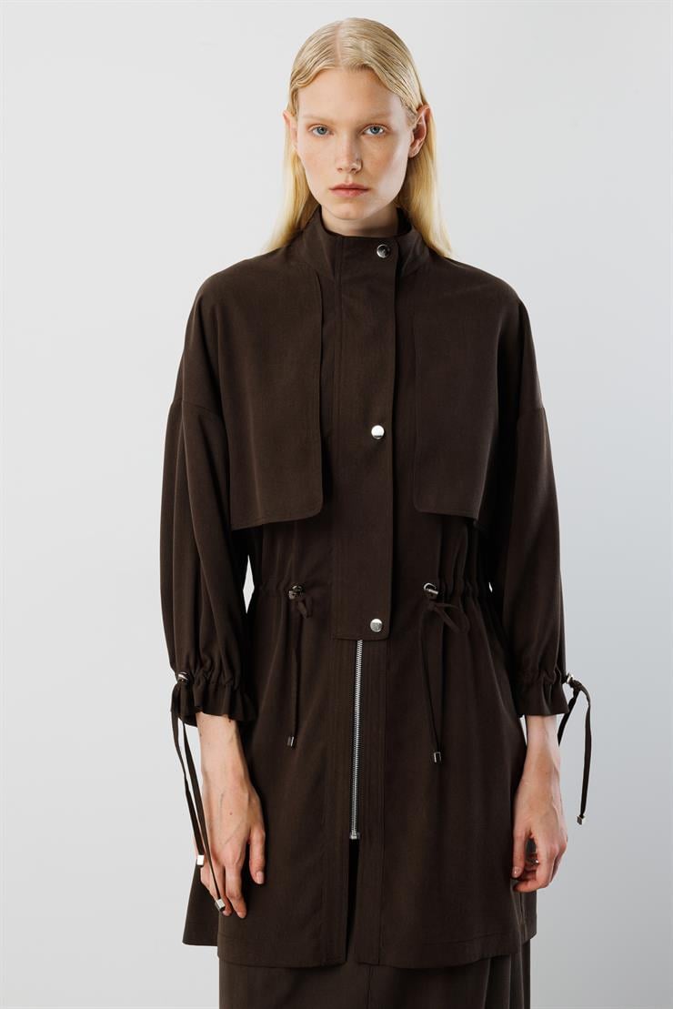 Modailgi  Rüzgarlıklı Beli Büzgülü Tunik Kahve