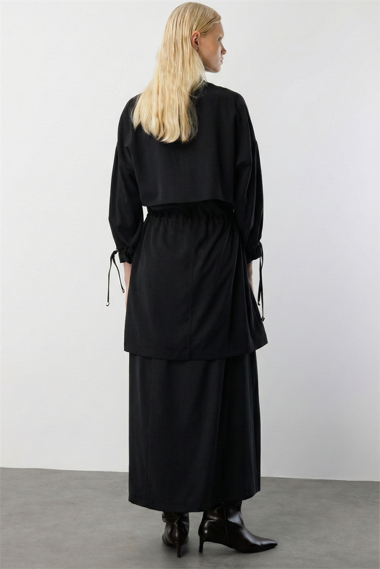 Modailgi  Rüzgarlıklı Beli Büzgülü Tunik Siyah