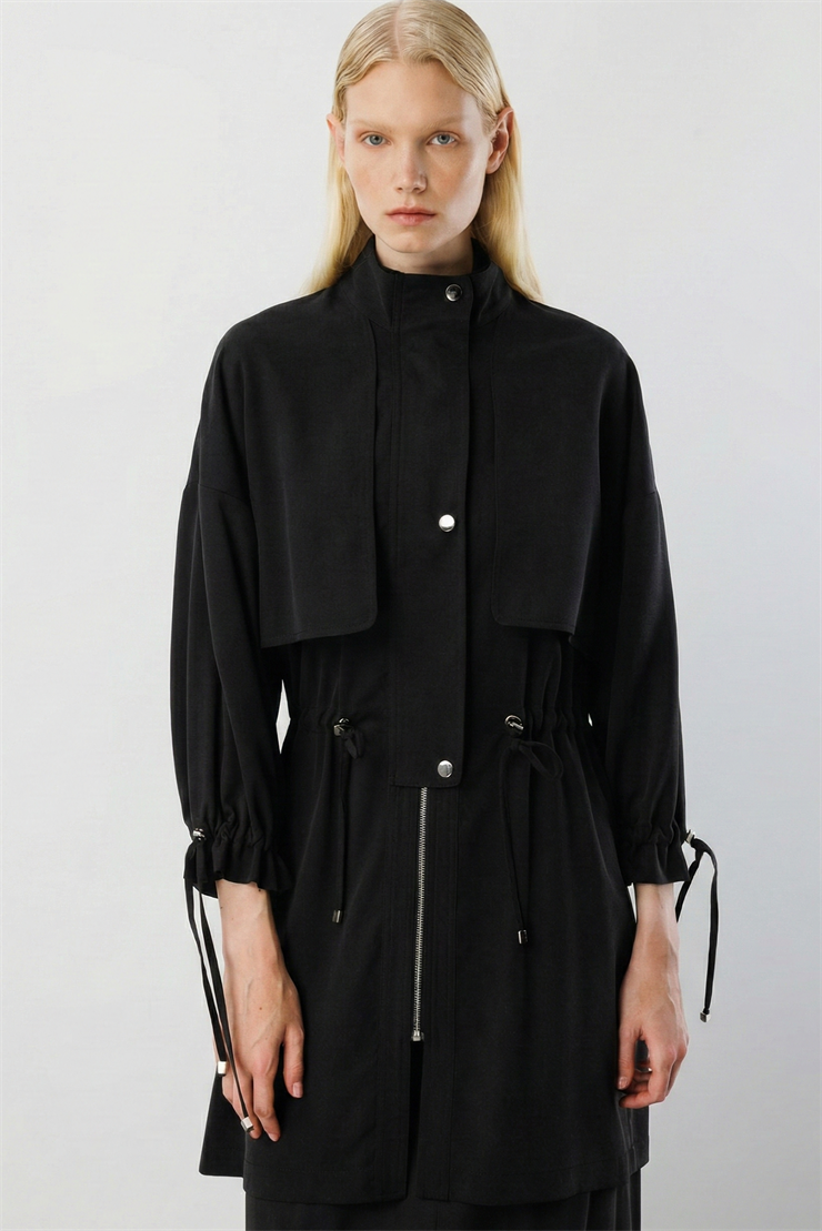 Modailgi  Rüzgarlıklı Beli Büzgülü Tunik Siyah