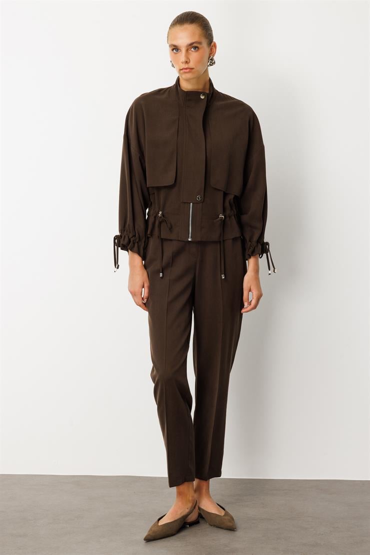 Modailgi  Rüzgarlıklı Büzgü Detaylı Kısa Tunik Kahve