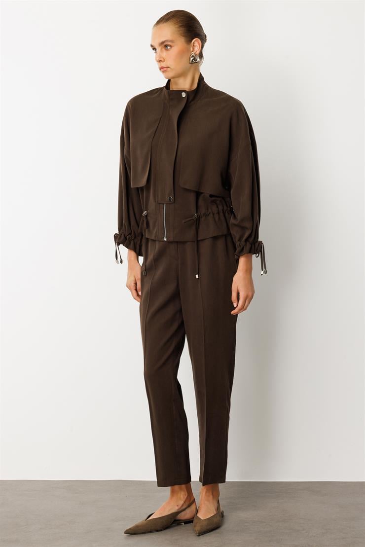 Modailgi  Rüzgarlıklı Büzgü Detaylı Kısa Tunik Kahve