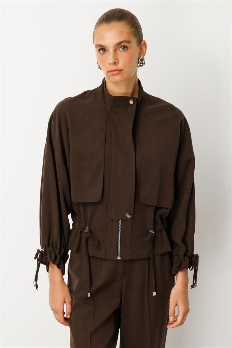 Modailgi  Rüzgarlıklı Büzgü Detaylı Kısa Tunik Kahve