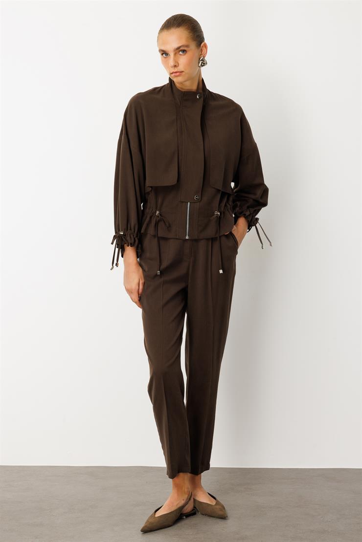 Modailgi  Rüzgarlıklı Büzgü Detaylı Kısa Tunik Kahve