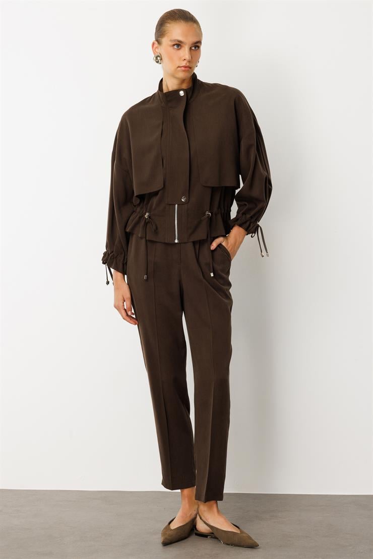 Modailgi  Rüzgarlıklı Büzgü Detaylı Kısa Tunik Kahve