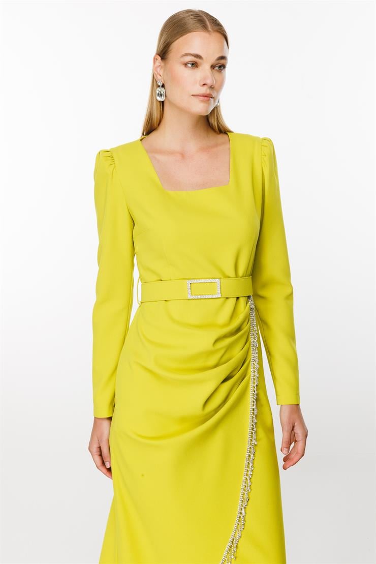 Modailgi  Saçak Taş Detaylı Anvelop Elbise Asit