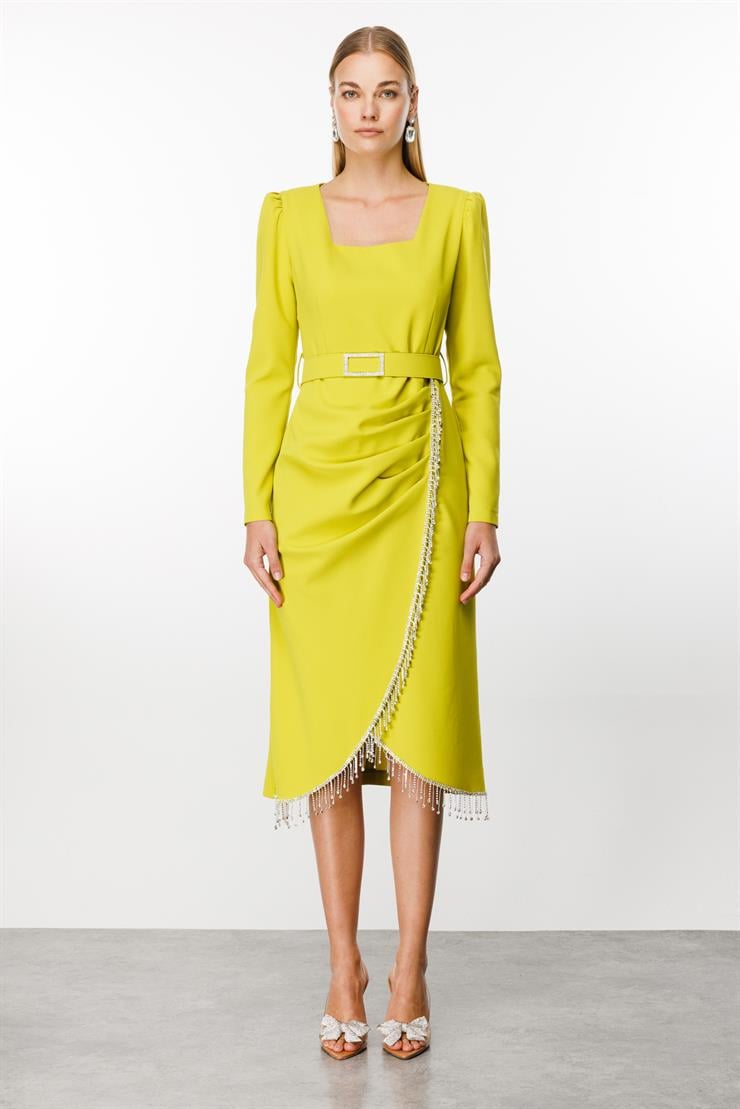 Modailgi  Saçak Taş Detaylı Anvelop Elbise Asit