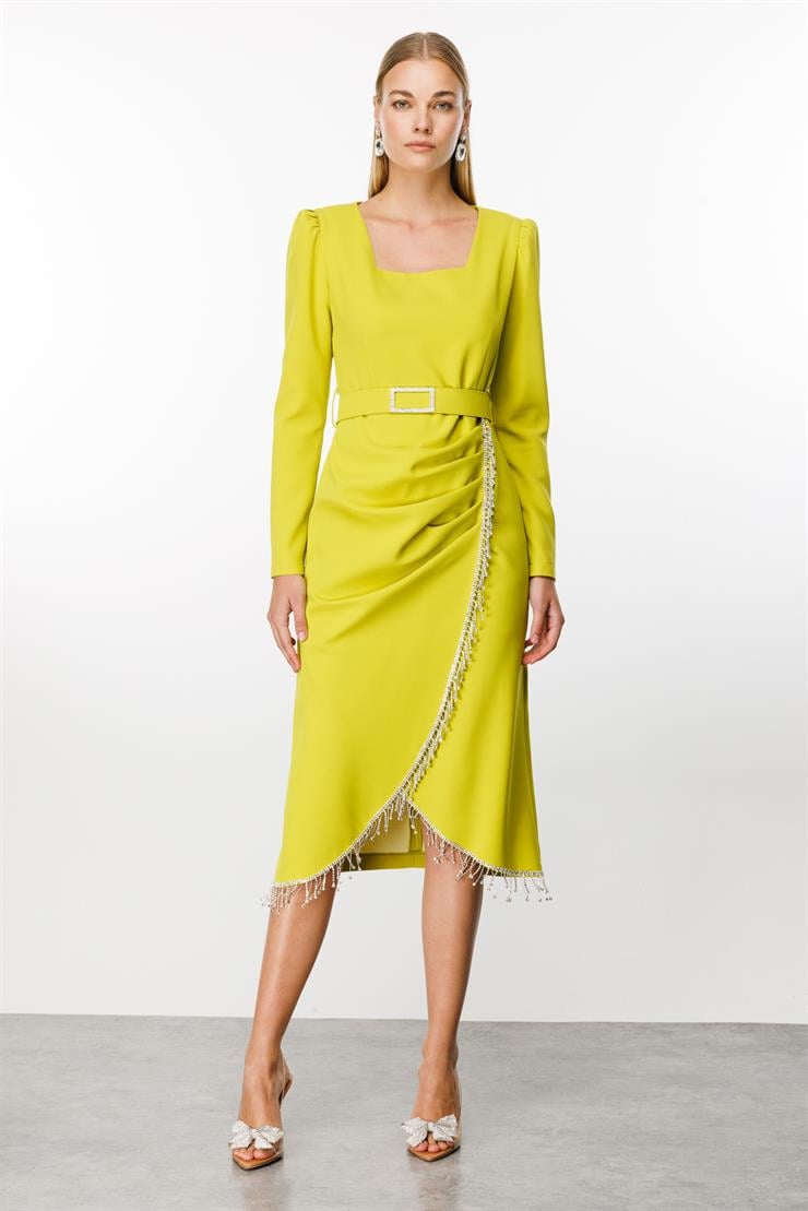 Modailgi  Saçak Taş Detaylı Anvelop Elbise Asit