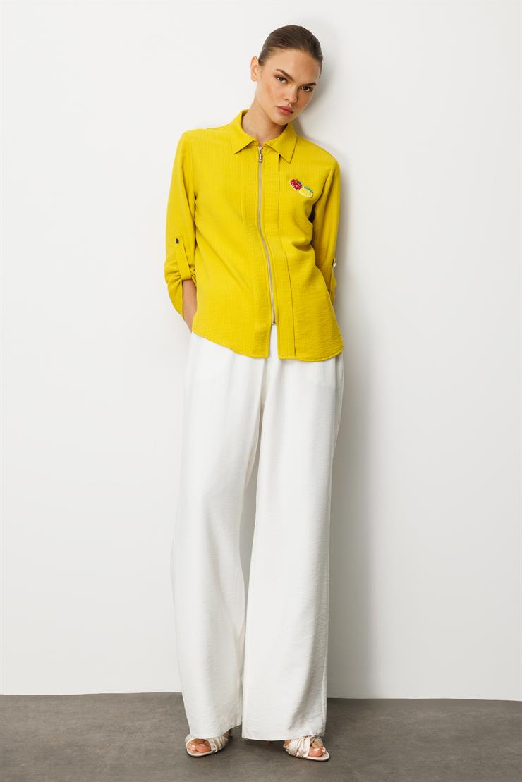 Modailgi  Safari Kol Önü Fermuar Kapamalı Aksesuar Detaylı Rahat Kesim Gömlek Asit