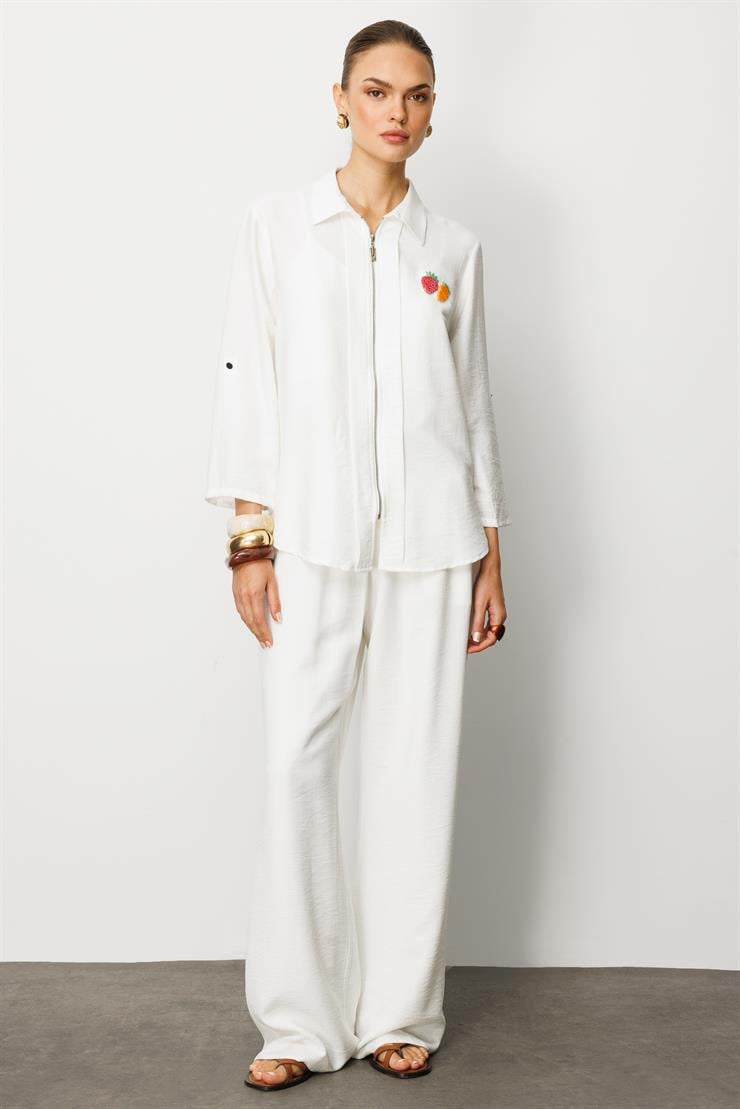 Modailgi  Safari Kol Önü Fermuar Kapamalı Aksesuar Detaylı Rahat Kesim Gömlek Ekru