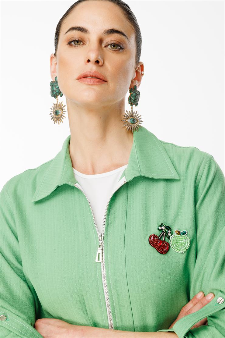 Modailgi  Safari Kol Önü Fermuar Kapamalı Aksesuar Detaylı Rahat Kesim Gömlek Yeşil