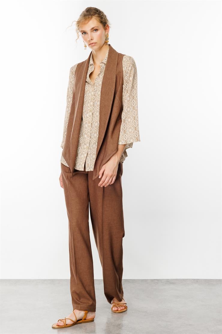 Modailgi  Şal Yaka Detaylı Formlu Kısa Yelek Kahve