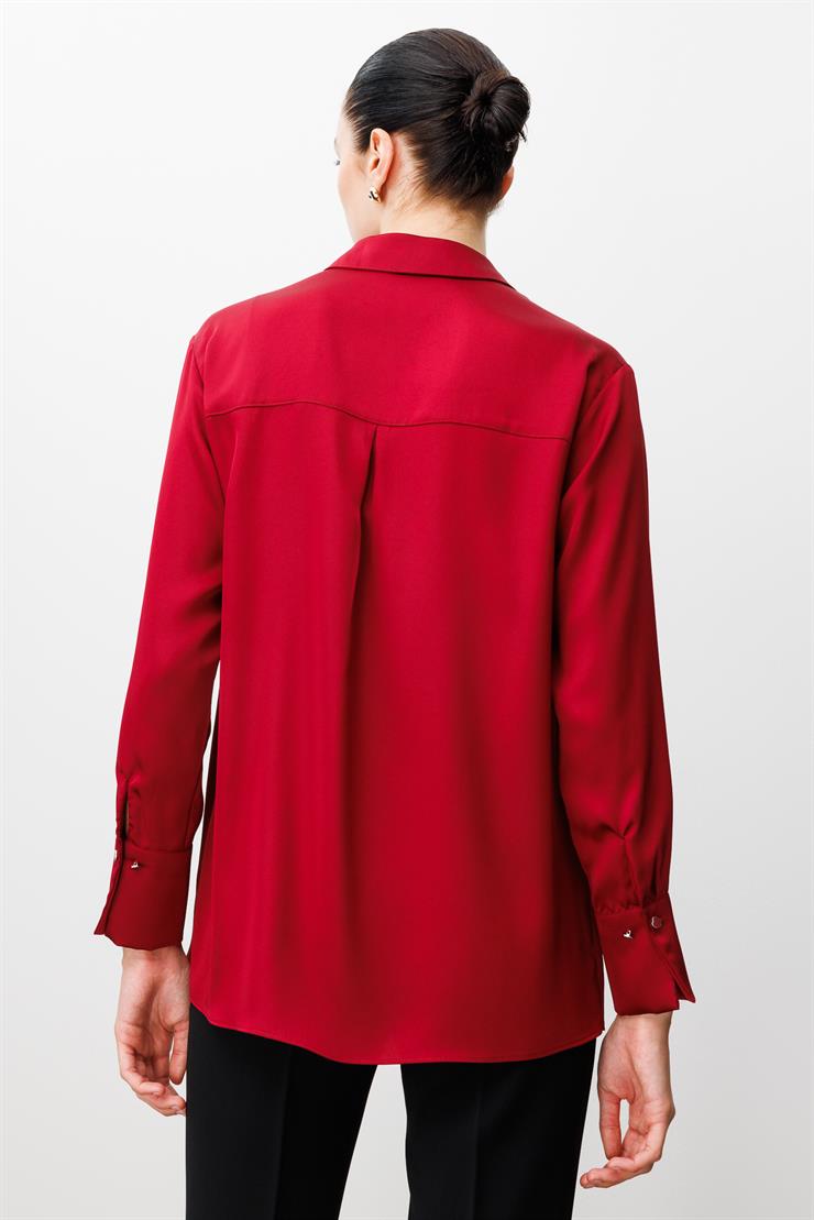 Modailgi  Salaş Kalıp Saten Gömlek Bordo