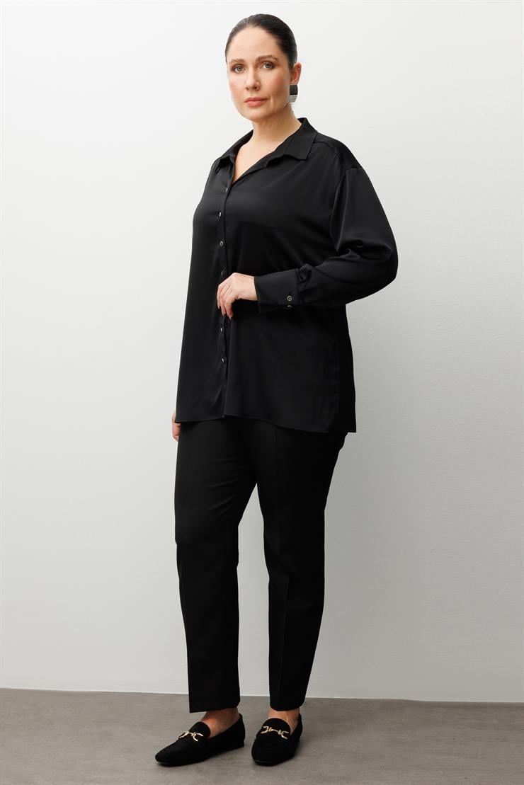 Modailgi  Salaş Kalıp Saten Gömlek Siyah