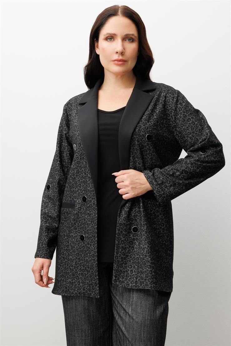 Modailgi  Salaş Takma Kol Leopar Ceket - 30086 Siyah