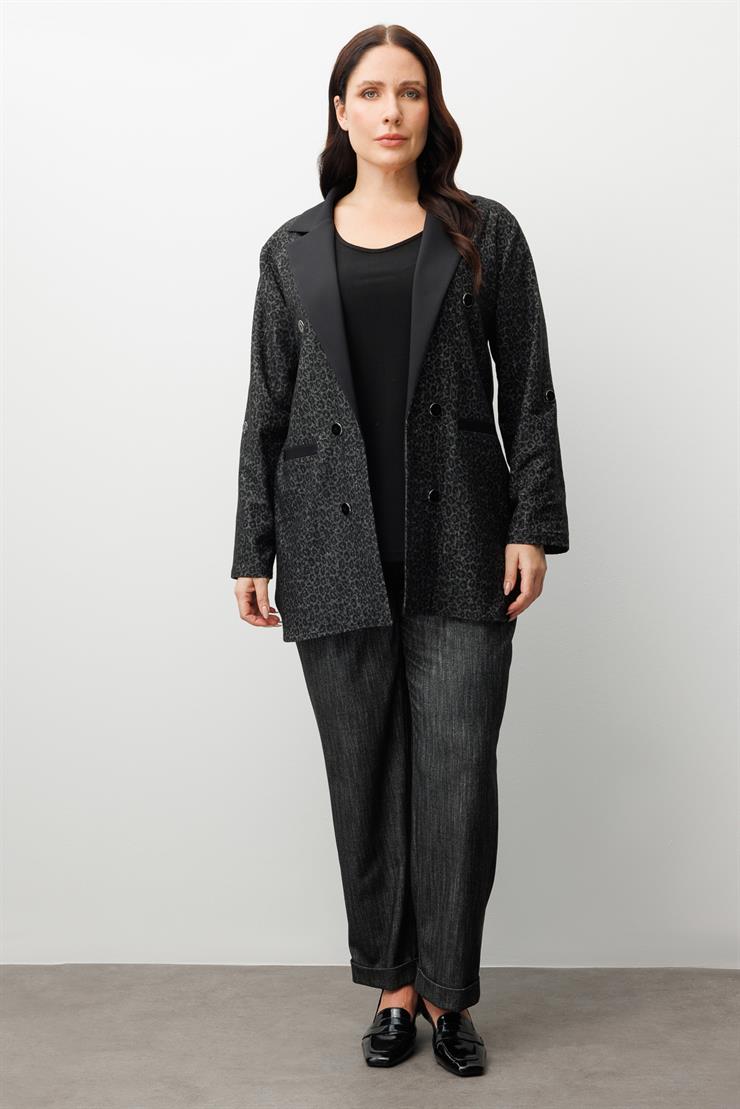 Modailgi  Salaş Takma Kol Leopar Ceket - 30086 Siyah