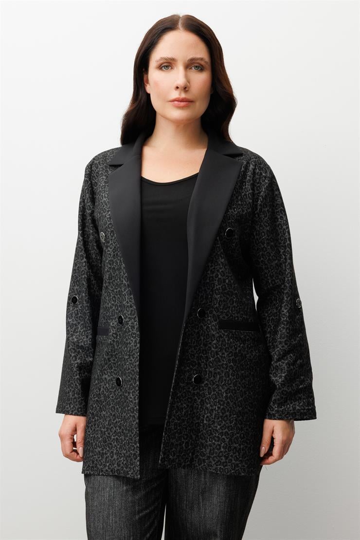Modailgi  Salaş Takma Kol Leopar Ceket - 30086 Siyah
