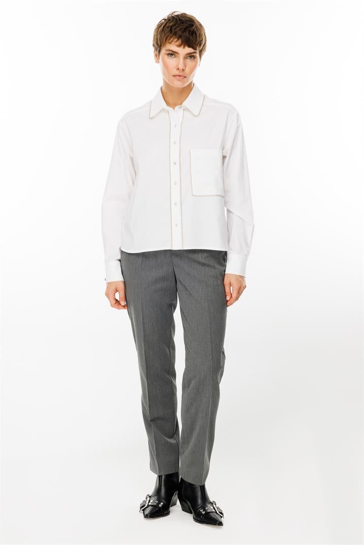 Modailgi  Şerit Taş Detaylı Koton Gömlek Beyaz