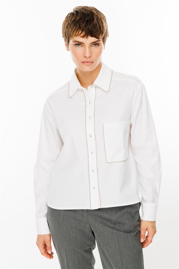 Modailgi  Şerit Taş Detaylı Koton Gömlek Beyaz