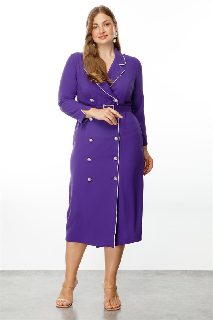 Modailgi  Şerit Taş Detaylı Kruvaze Elbise Mor