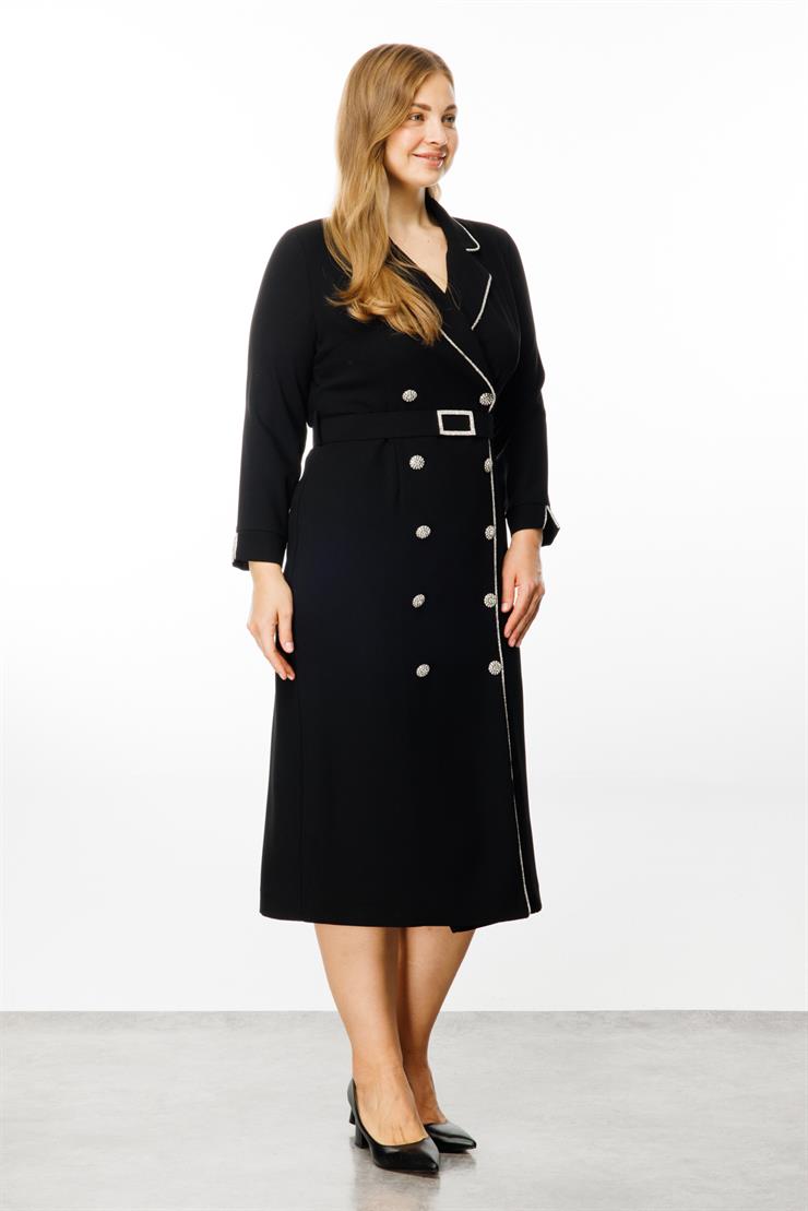 Modailgi  Şerit Taş Detaylı Kruvaze Elbise Siyah