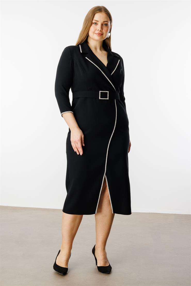 Modailgi  Şerit Taş Detaylı Kruvaze Elbise Siyah