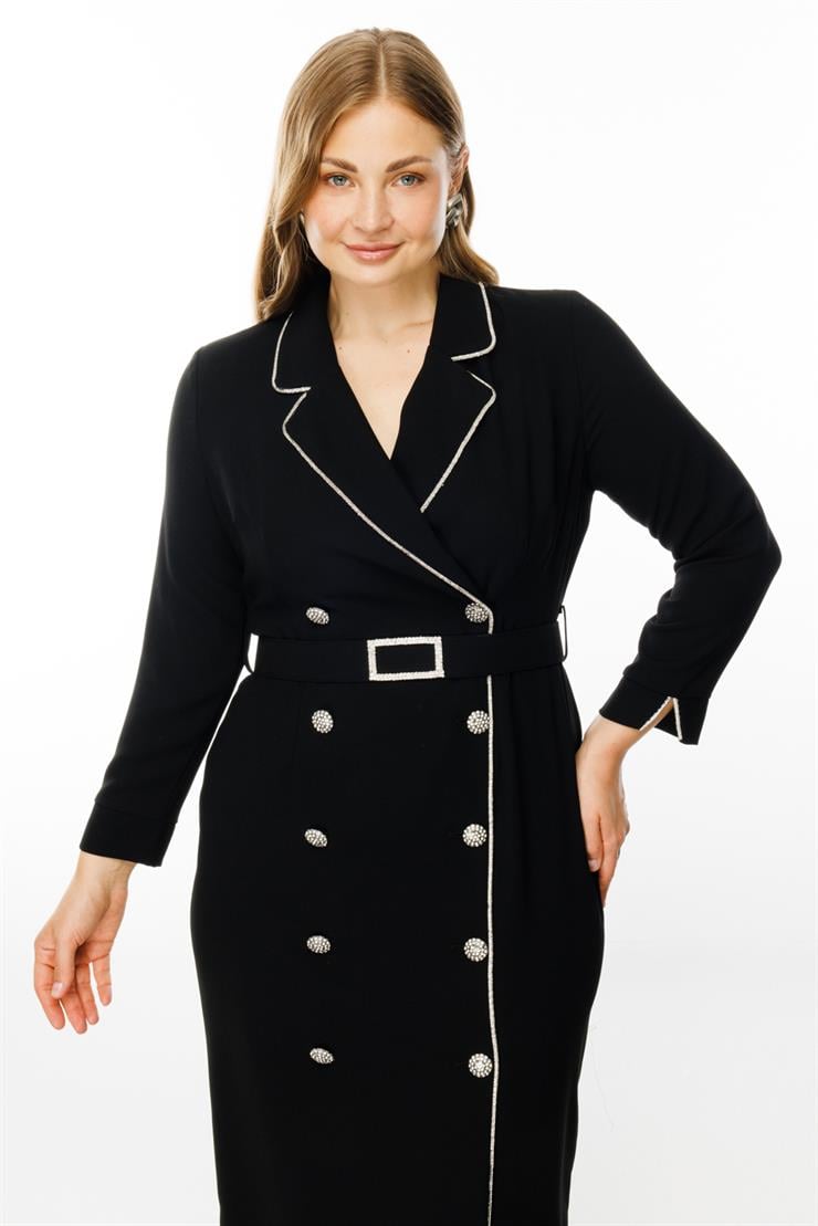 Modailgi  Şerit Taş Detaylı Kruvaze Elbise Siyah