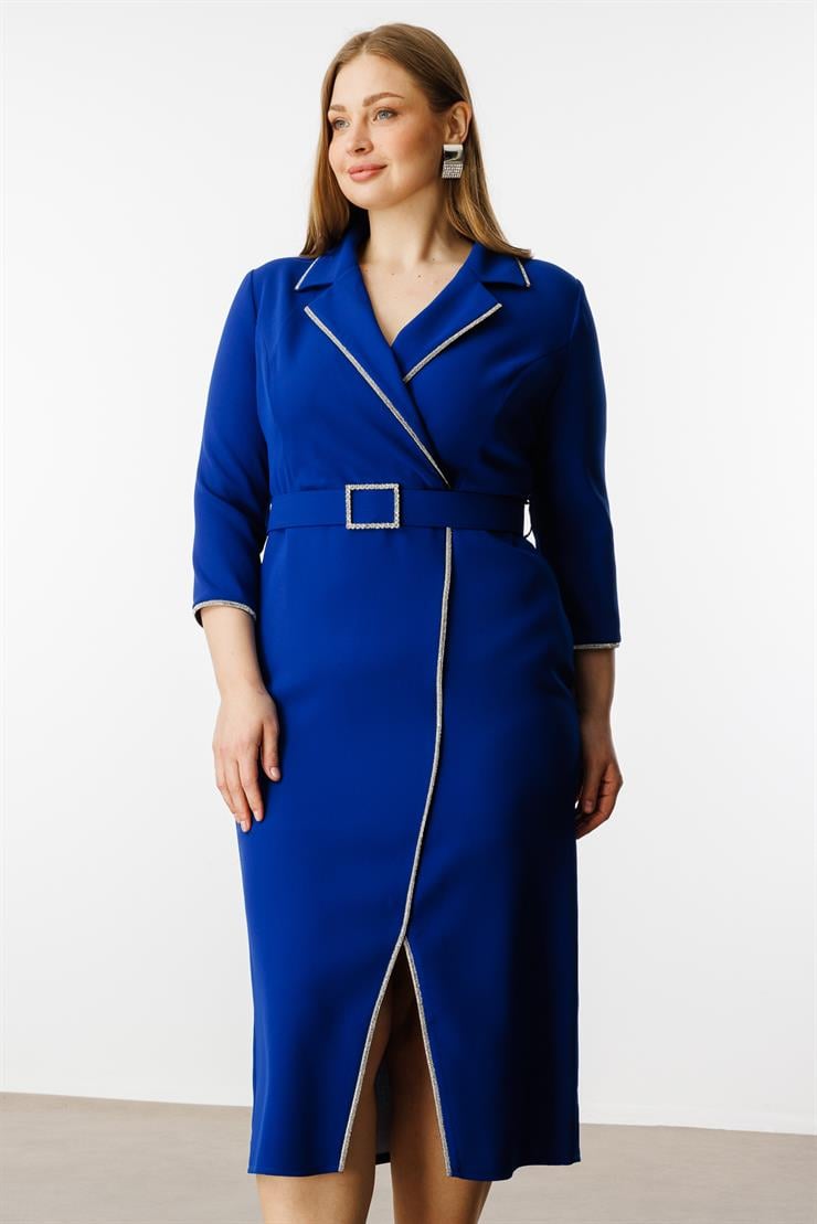 Modailgi  Şerit Taş Detaylı Kruvaze Elbise Saks