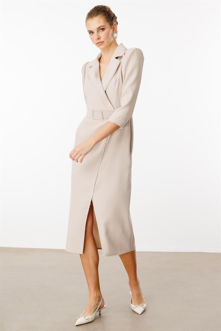 Modailgi  Şerit Taş Detaylı Kruvaze Elbise Taş