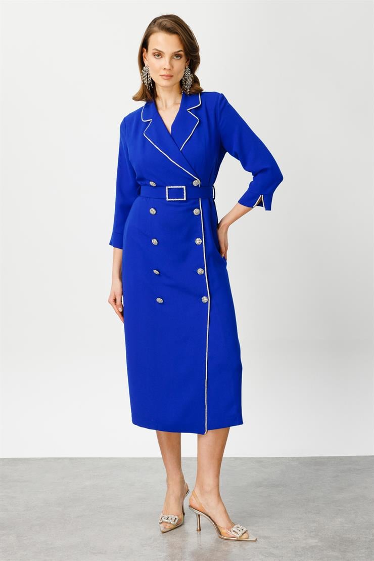 Modailgi  Şerit Taş Detaylı Kruvaze Elbise Saks