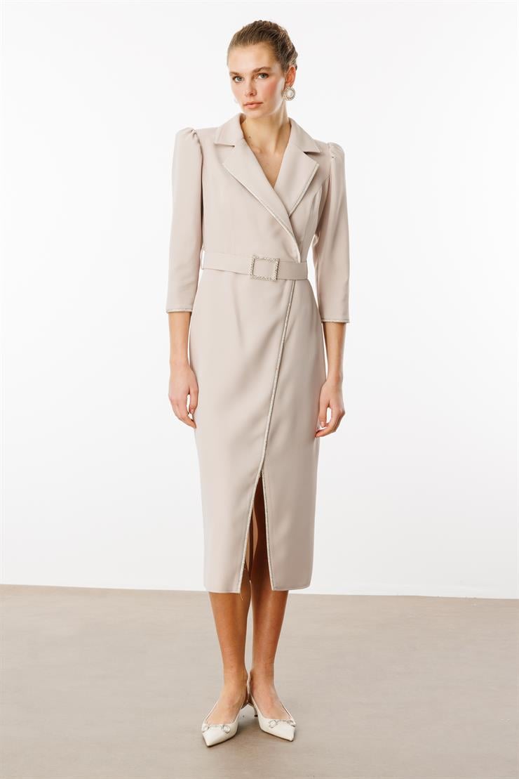 Modailgi  Şerit Taş Detaylı Kruvaze Elbise Taş