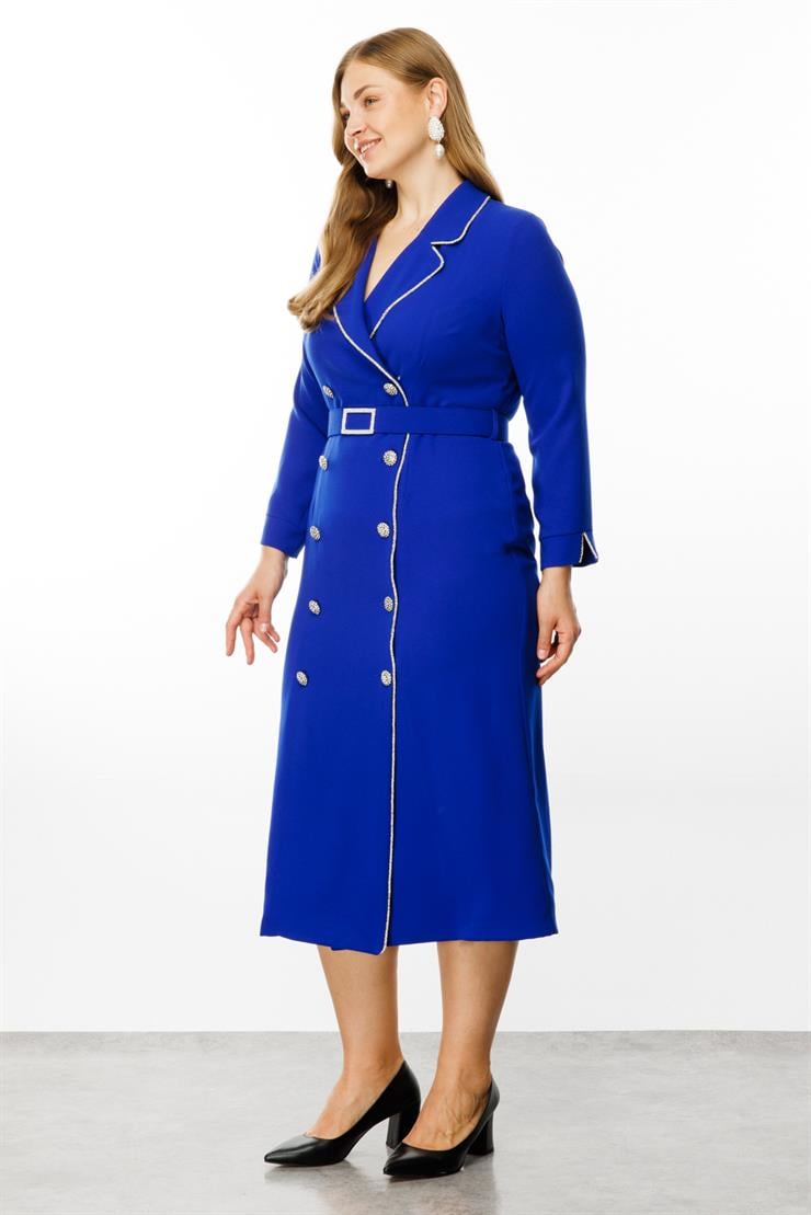 Modailgi  Şerit Taş Detaylı Kruvaze Elbise Saks