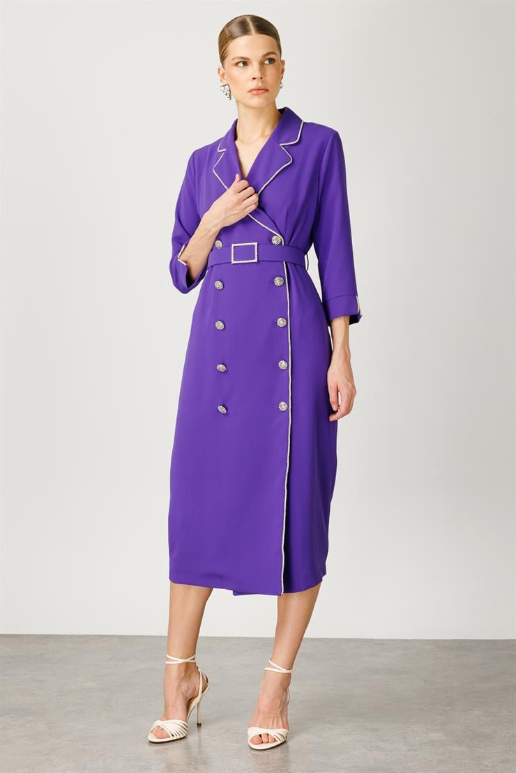 Modailgi  Şerit Taş Detaylı Kruvaze Elbise Mor