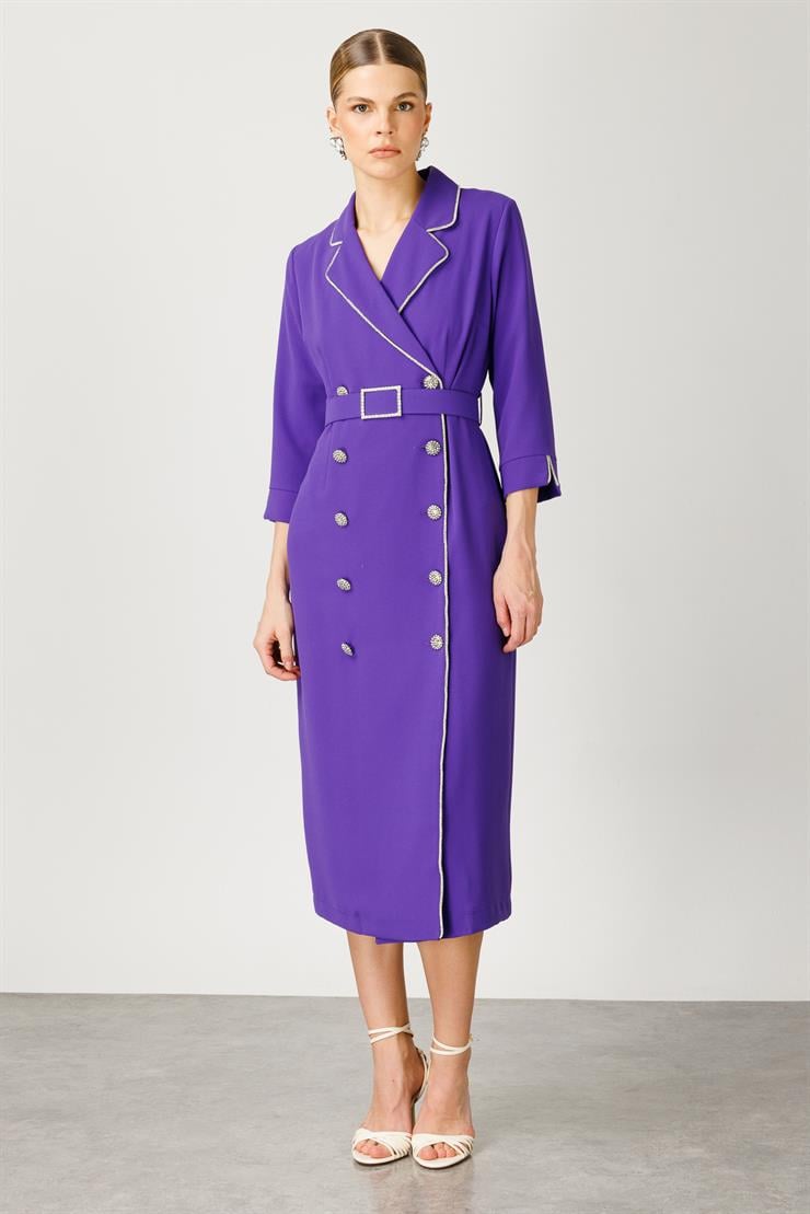 Modailgi  Şerit Taş Detaylı Kruvaze Elbise Mor