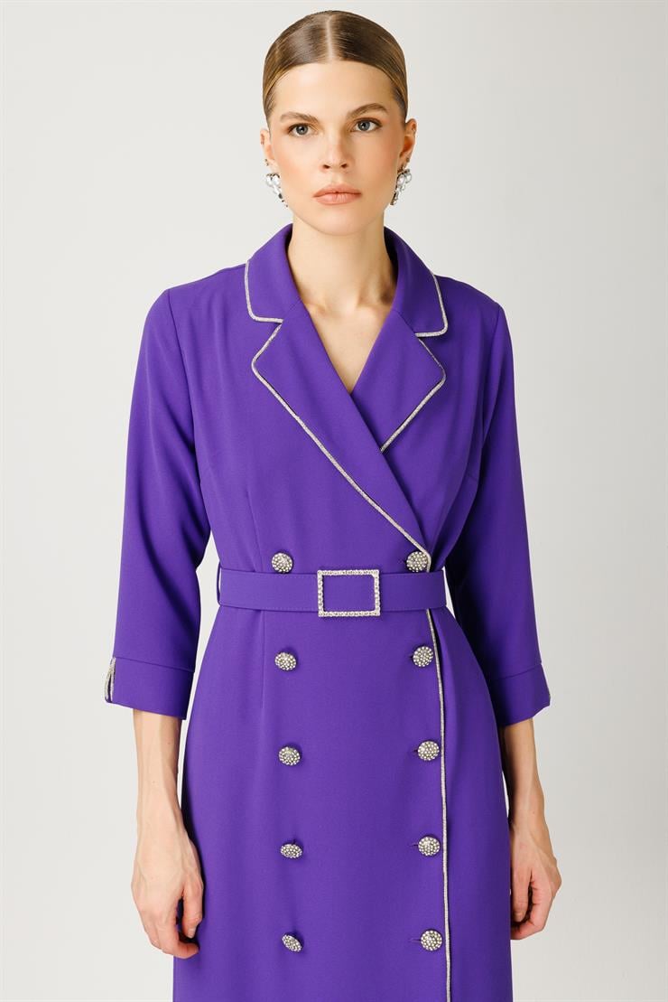 Modailgi  Şerit Taş Detaylı Kruvaze Elbise Mor