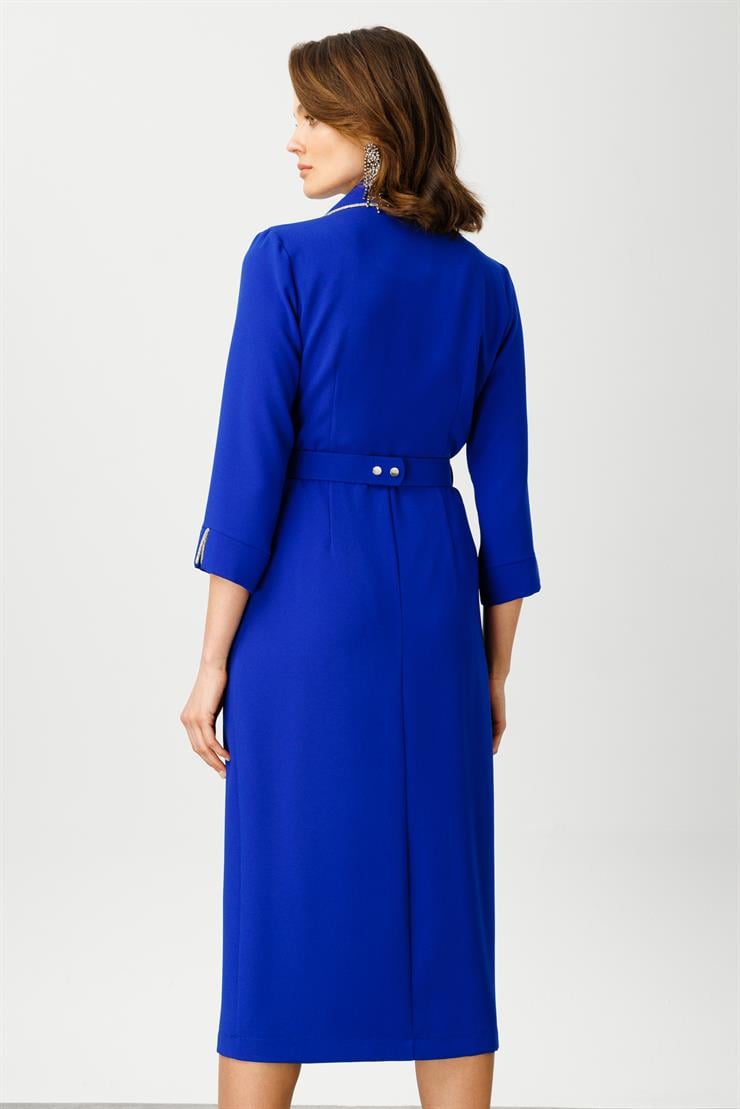 Modailgi  Şerit Taş Detaylı Kruvaze Elbise Saks