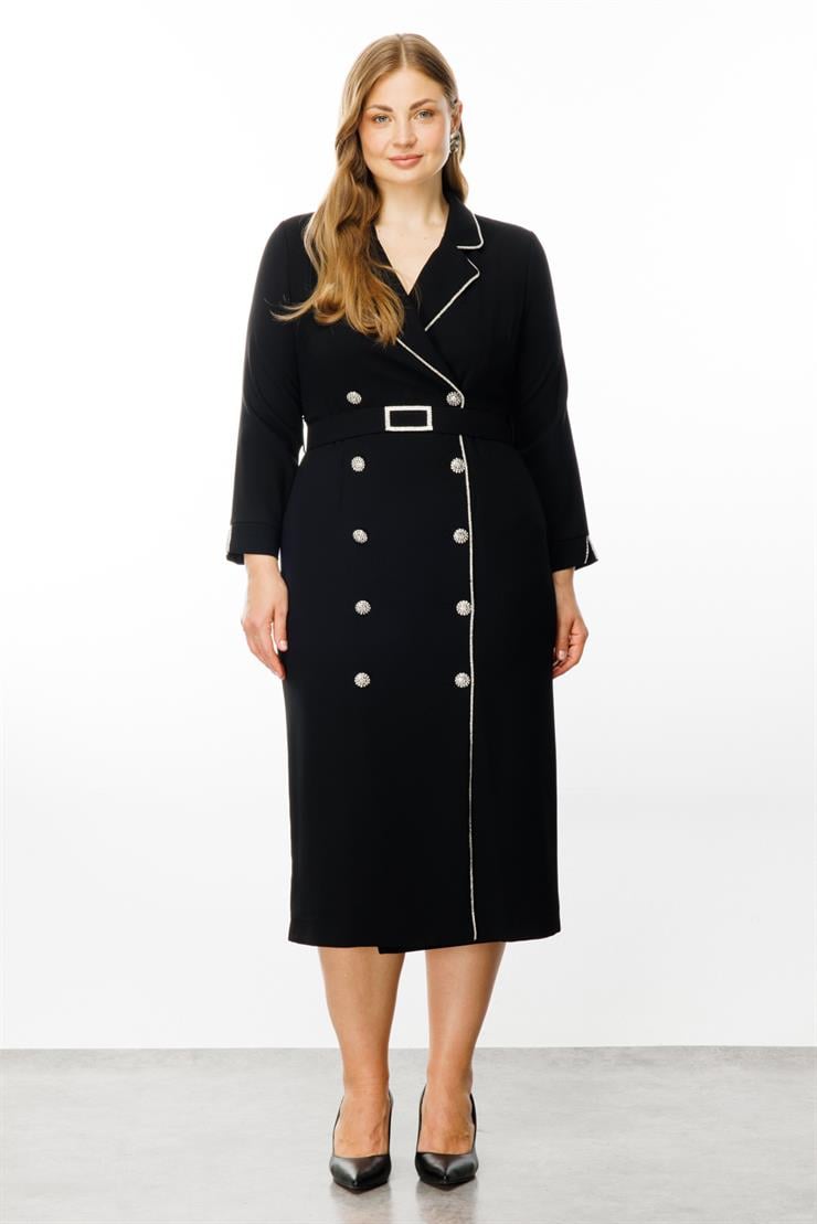 Modailgi  Şerit Taş Detaylı Kruvaze Elbise Siyah