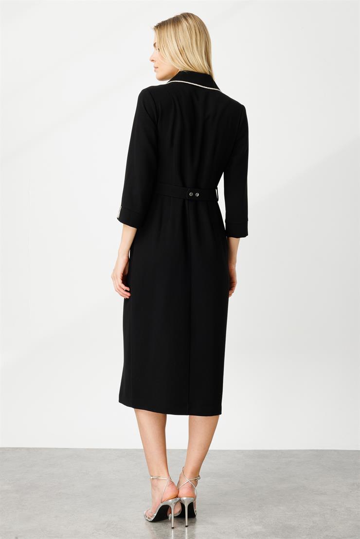 Modailgi  Şerit Taş Detaylı Kruvaze Elbise Siyah