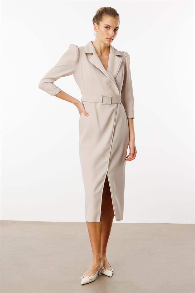 Modailgi  Şerit Taş Detaylı Kruvaze Elbise Taş