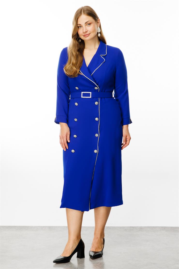 Modailgi  Şerit Taş Detaylı Kruvaze Elbise Saks