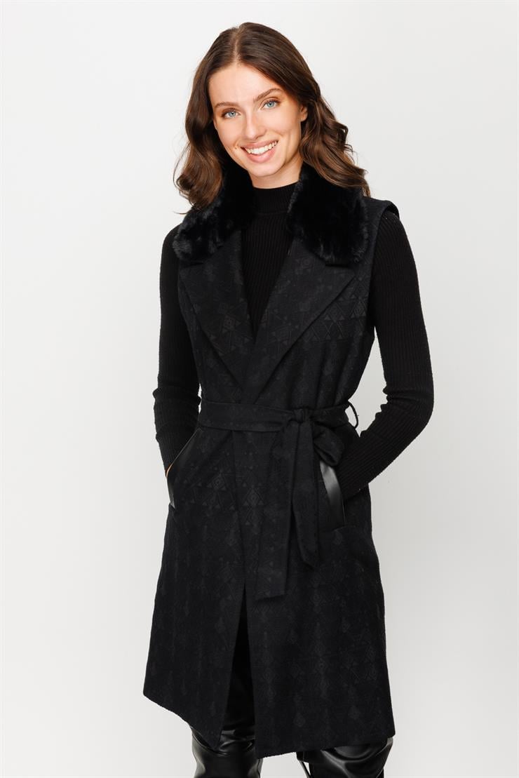 Modailgi  Seyyar Kürklü Jakarlı Yelek Siyah