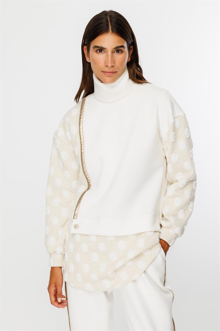 Modailgi  Sıfır Yaka Desenli Örme Tunik Ekru