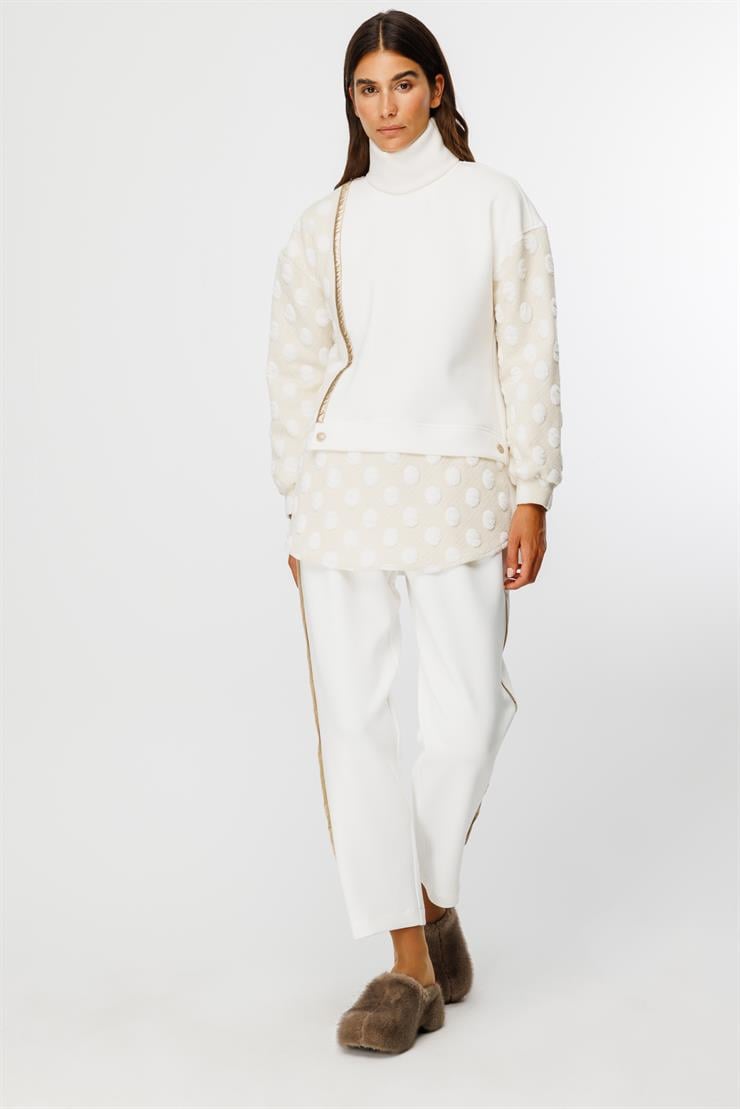 Modailgi  Sıfır Yaka Desenli Örme Tunik Ekru