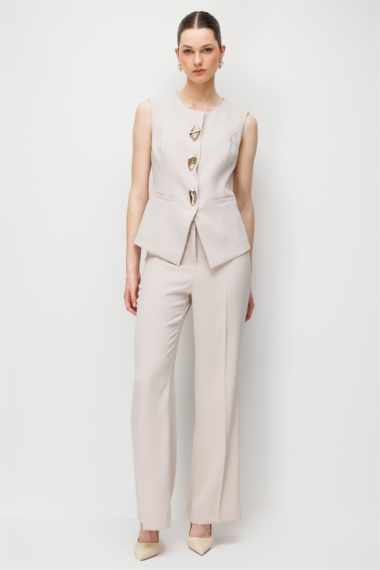 Modailgi  Sıfır Yaka Düğme Detaylı Yelek Taş