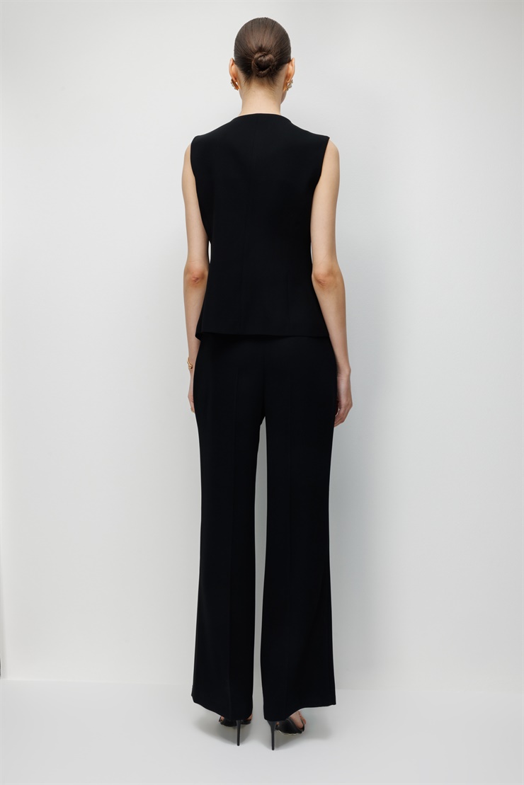 Modailgi  Sıfır Yaka Düğme Detaylı Yelek Siyah